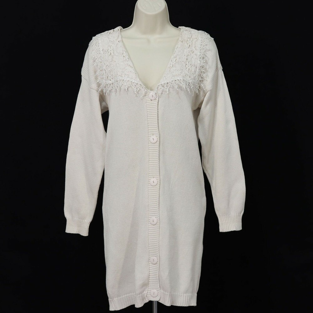 Gunne Sax Jessica McClintock VTG 80's Long Sweater Lace Collar M Medium Prairie